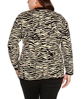 Belldini Black Label Plus Size Zebra Jacquard Sweater Jacket