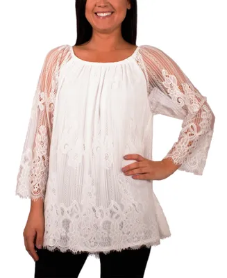 Ny Collection Petite Long Sleeve Lace Top