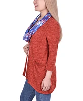 Ny Collection Petite 3-Fer Cardigan with Tank and Scarf Top