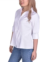 Ny Collection Petite Long Sleeve Button-Front Blouse