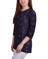 Ny Collection Petite 3/4 Sleeve Grommet Top