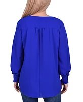 Ny Collection Petite Long Sleeve Crepe Blouse