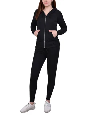 Ny Collection Petite Long Sleeve Hoodie and Jogger 2 Piece Set