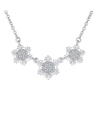 Bling Jewelry Holiday Party Cubic Zirconia Solitaire Cz Accent Christmas Frozen Winter Sparkling Dainty 3 Multi Snowflake Necklace For Women Sterling