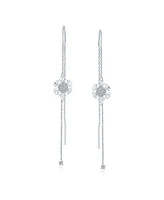 Bling Jewelry Thin Linear Clear Blue Cz Frozen Winter Holiday Party Snowflake Ear Threader Chain Dangle Earrings For Women For Sterling Silver