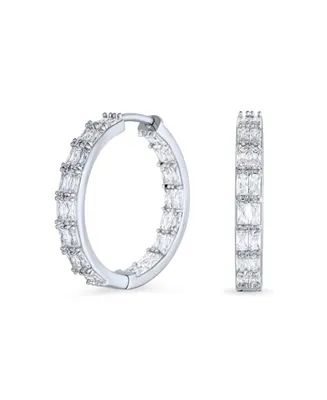 Bling Jewelry Bridal Statement Aaa Cz Brilliant Emerald Cut Cubic Zirconia Inside Out Hoop Earrings Wedding Prom Holiday Party Rhodium Plated 1 In Dia