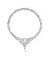 Bling Jewelry Art Deco-Inspired Swirl Leaf Collar V Statement Necklace With Cleavage Dangling Open Teardrop Micro Pave Cubic Zirconia Cz For Women