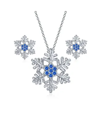 Bling Jewelry Holiday Party Flower Christmas Winter Cubic Zirconia Accent Cz Snowflake Pendant Micro Pave Clear Cz Necklace Earring Set For Women Ster