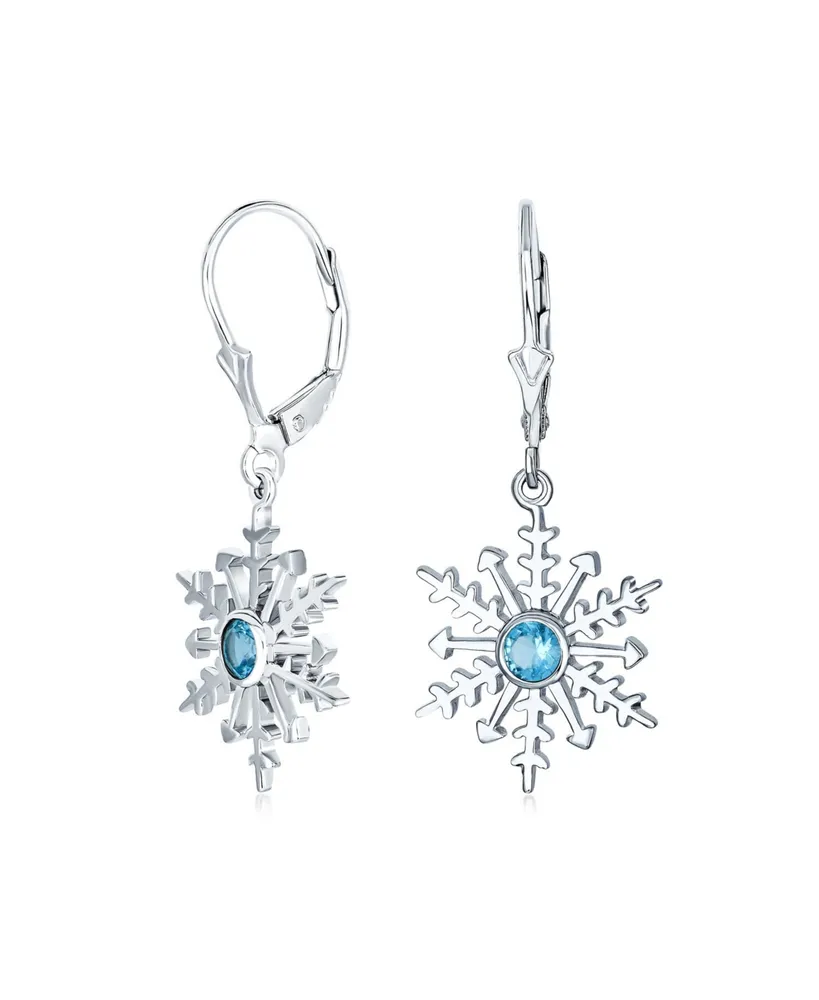 Bling Jewelry Winter Party Holiday Christmas Drop Lever back Clear Star Ice Blue Snowflake Dangle Earrings For Women Sterling Silver