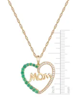 Lab-Grown Emerald (5/8 ct. t.w.) & Lab-Grown White Sapphire (1/10 ct. t.w.) Mama 18" Pendant Necklace in 10k Gold