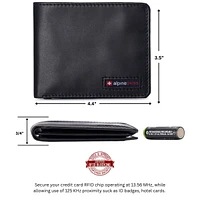 Alpine Swiss Men's Wallet for Men Rfid Protected Leather Spencer Bifold Divided Bill Section Gift Box 2 Id Windows 14 Card Storage Pockets