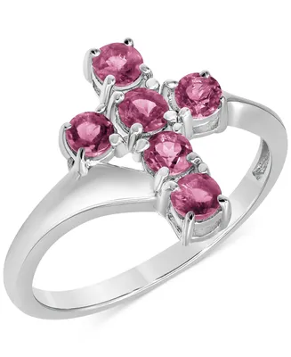 Pink Tourmaline Cross Ring (3/4 ct. t.w.) in Sterling Silver