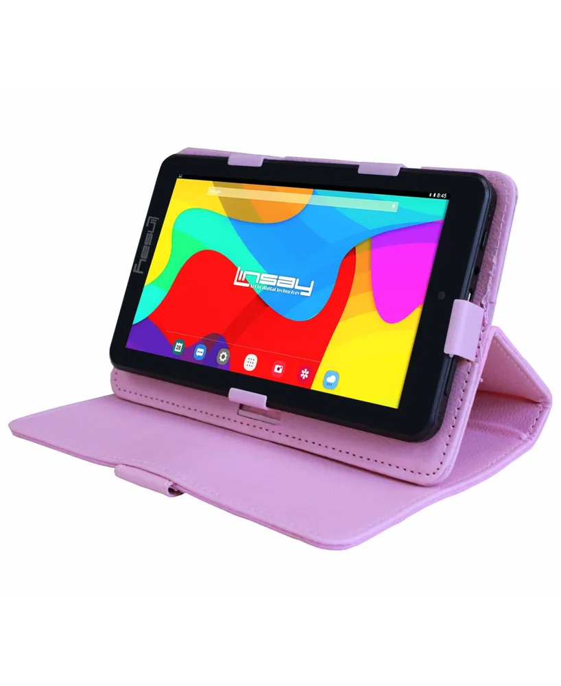 Linsay New 7" Tablet Quad Core 64GB Storage Android 13 with Pink Case