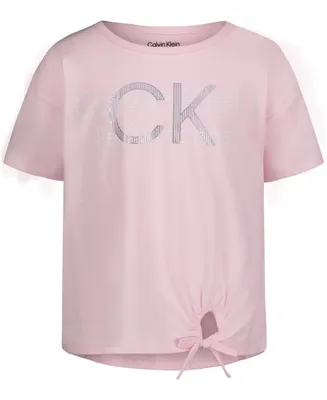Calvin Klein Performance Big Girls Layered Foil Logo Tie-Hem T-shirt