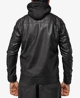 X-Ray Men's Grainy Polyurethane Leather Hooded Jacket with Faux Shearling Lining
