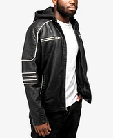 X-Ray Men's Grainy Polyurethane Moto Jacket with Hood and Faux Shearling Lining