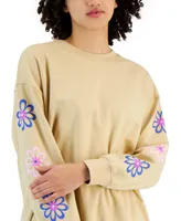 Rebellious One Juniors' Floral Long-Sleeve Crewneck Sweatshirt