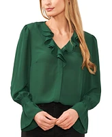 CeCe Women's Long Sleeve Ruffled V-Neck Blouse