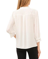 CeCe Women's Lace Trimmed Pintuck 3/4-Sleeve Button Front Blouse