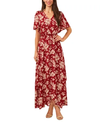 CeCe Women's Smocked-Waist Flutter-Sleeve Maxi Dress