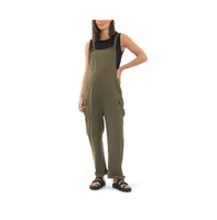 Maternity Cargo Pocket Linen Jumpsuit Olive