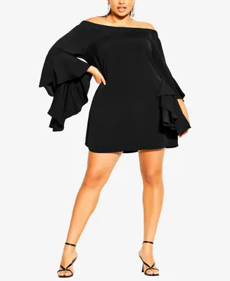City Chic Trendy Plus Size Romantic Sleeve Mini Dress