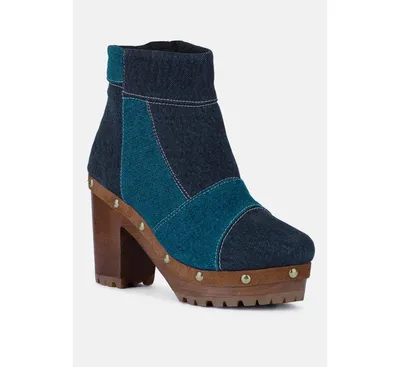 Aguar Blue Denim Patchwork Ankle Boots