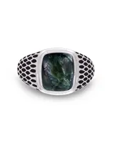 LuvMyJewelry Seraphinite Gemstone Sterling Silver Men Signet Ring Black Rhodium