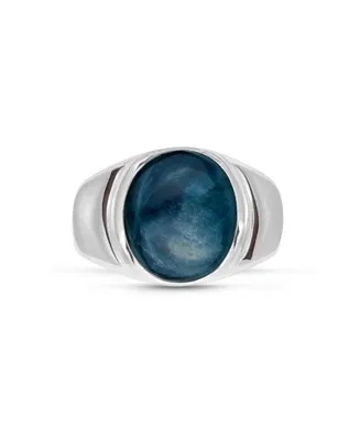 LuvMyJewelry Dark Blue Apatite Gemstone Sterling SIlver Men Signet Ring