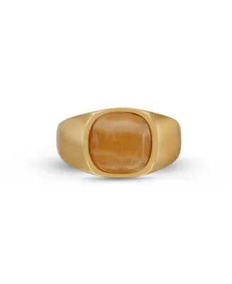 LuvMyJewelry Yellow Lace Agate Gemstone Gold Plated Sterling Silver Men Signet Ring
