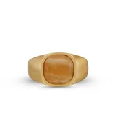 LuvMyJewelry Yellow Lace Agate Gemstone Gold Plated Sterling Silver Men Signet Ring