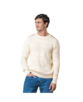 Hope & Henry Men's Organic Crew Neck Cable Sweater with Suede Detail