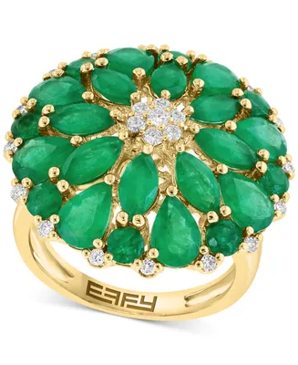 Effy Emerald (6-1/4 ct. t.w.) & Diamond (1/4 ct. t.w.) Flower Statement Ring in 14k Gold