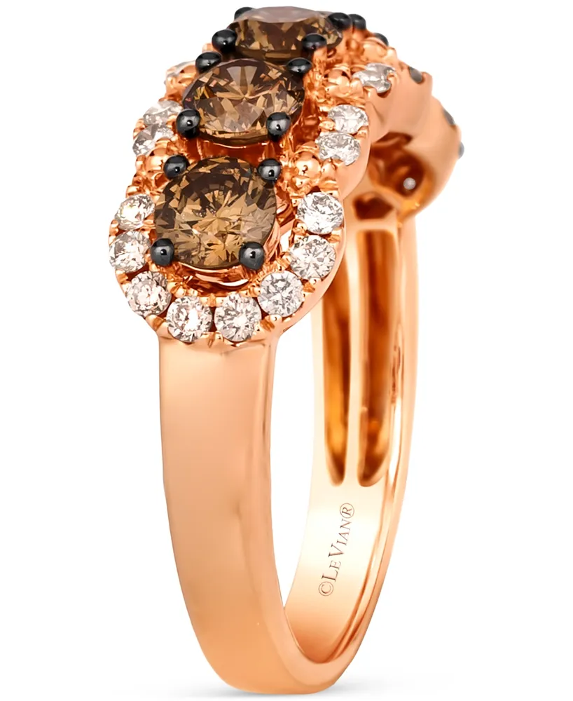 Le Vian Chocolate Diamond & Nude Diamond Three Row Ring (1-1/2 ct. t.w.) in 14k Rose Gold