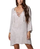 J Valdi Women's Printed Lace-Up Cover-Up Tunic
