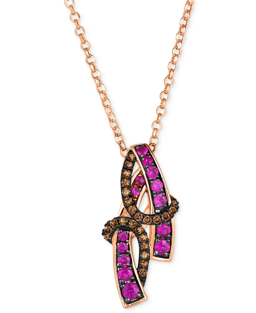 Le Vian Chocolatier Bubble Gum Pink Sapphire (3/8 ct. t.w.) & Chocolate Diamond (1/5 ct. t.w.) Swirl 19" Pendant Necklace in 14k Rose Gold