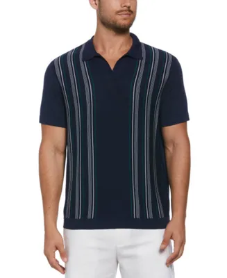 Cubavera Men's Short Sleeve Striped-Panel Johnny Collar Sweater Polo