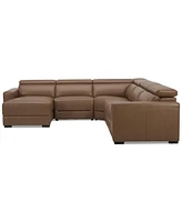 Nevio 124" 5-Pc. Leather Sectional with 1 Power Recliner, Headrests and Chaise, Created For Macy's