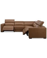 Nevio 124" 5-Pc. Leather Sectional with 3 Power Recliners and Headrests, Created For Macy's