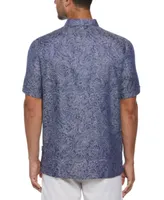 Cubavera Men's Short Sleeve Jacquard Abstract Floral Paisley Print Shirt
