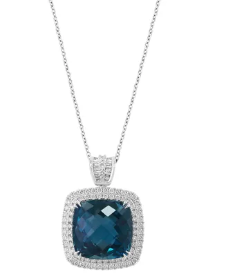 Effy London Blue Topaz (11-3/4 ct. t.w.) & Diamond (7/8 ct. t.w.) Halo 18" Pendant Necklace in 14k White Gold