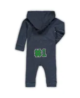 Newborn and Infant Boys and Girls Colosseum Heathered Navy Notre Dame Fighting Irish Henry Pocketed Hoodie Romper