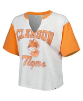 Women's '47 Brand Gray, Orange Distressed Clemson Tigers Dolly Cropped Notch Neck T-shirt