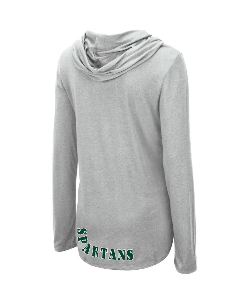 Women's Colosseum Heather Gray Michigan State Spartans My Lover Lightweight Hooded Long Sleeve T-shirt