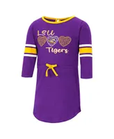 Girls Toddler Colosseum Heathered Purple Distressed Lsu Tigers Poppin Sleeve Stripe Dress