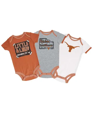 Infant Boys and Girls Champion Texas Orange, Gray, White Texas Longhorns 3-Pack Bodysuit Set
