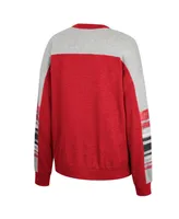 Women's Colosseum Red, Heather Gray Distressed Wisconsin Badgers Baby Talk Pullover Sweatshirt