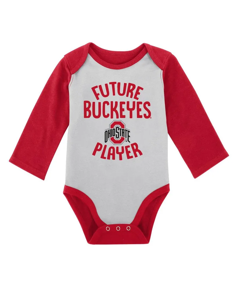 Newborn and Infant Boys Girls White, Gray Ohio State Buckeyes 2-Pack Play Time Long Sleeve Bodysuit Set