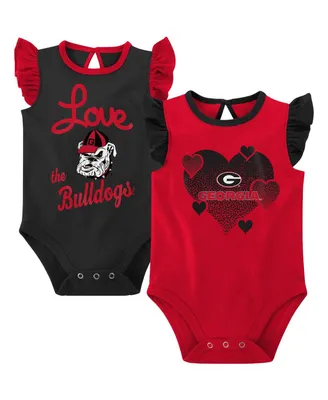 Girls Newborn and Infant Red, Black Georgia Bulldogs Spread the Love 2-Pack Bodysuit Set