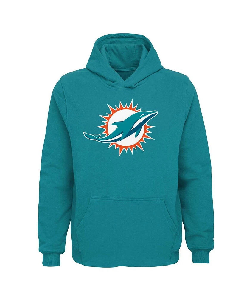 Big Boys Aqua Miami Dolphins Team Logo Pullover Hoodie